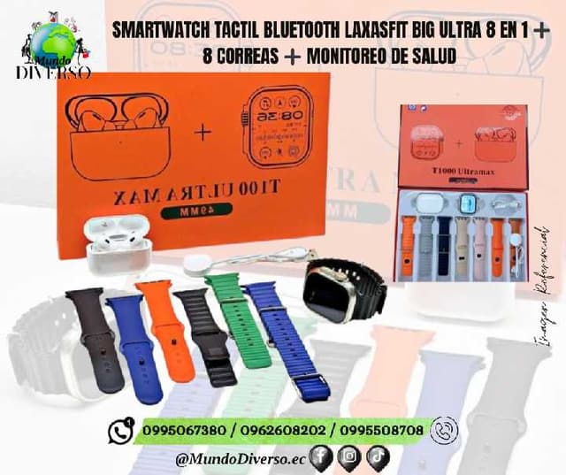 ⌚️📱 SMARTWATCH TACTIL BLUETOOTH LAXASFIT BIG ULTRA 8 EN 1 ➕ 8 CORREAS ➕ MONITOREO DE SALUD 📱⌚️
