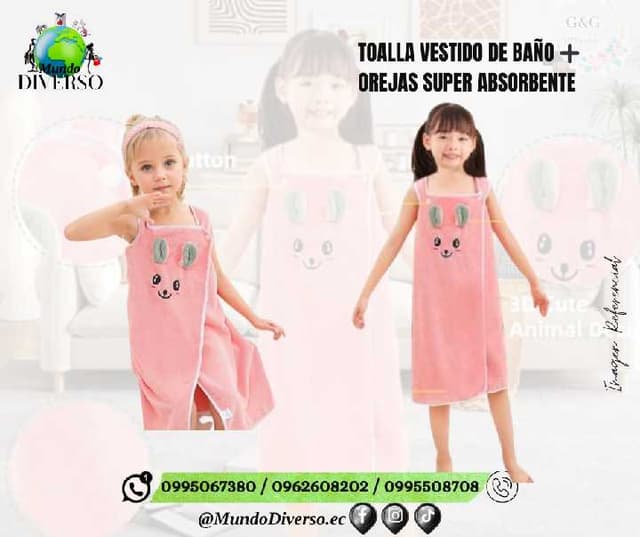 TOALLA VESTIDO DE BAÑO ➕ OREJAS SUPER ABSORBENTE